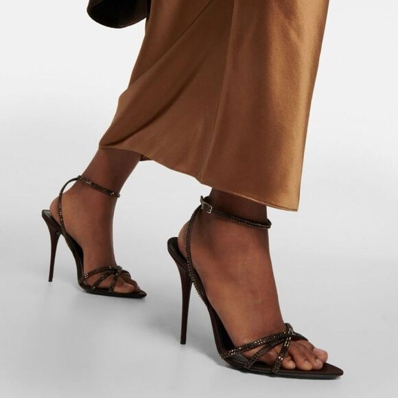 Saint Laurent Ava Sandals in Crepe Satin with Rhinestones size 37.5 - Picture 2 of 16